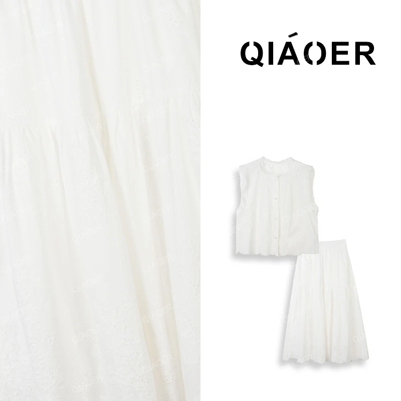 乔儿定制【度假私服套装】精梳棉蕾丝钩花套装女法式时尚无袖两件套