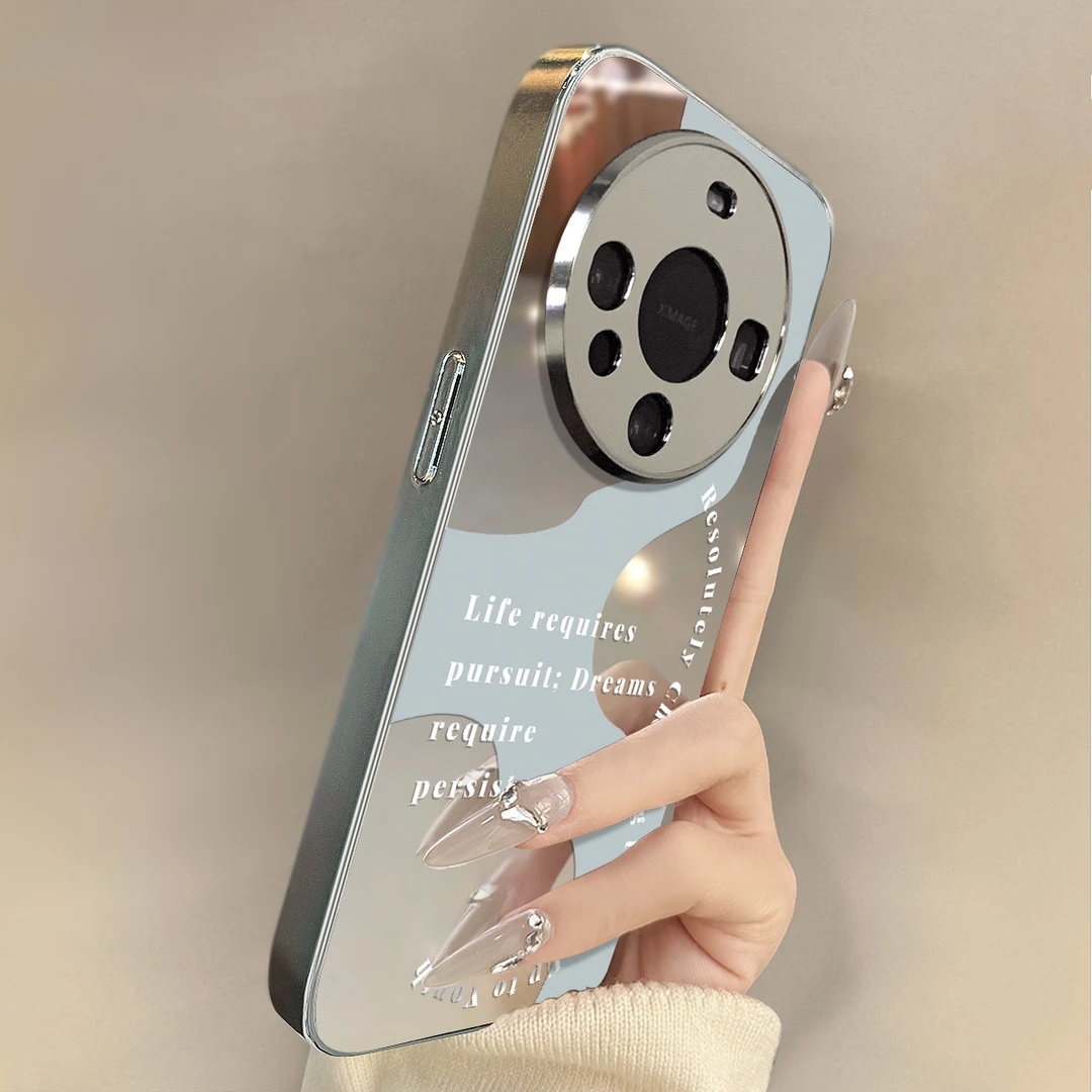 适用于华为mate70pro手机壳新款镜面几何英文网红女款ins高级小众