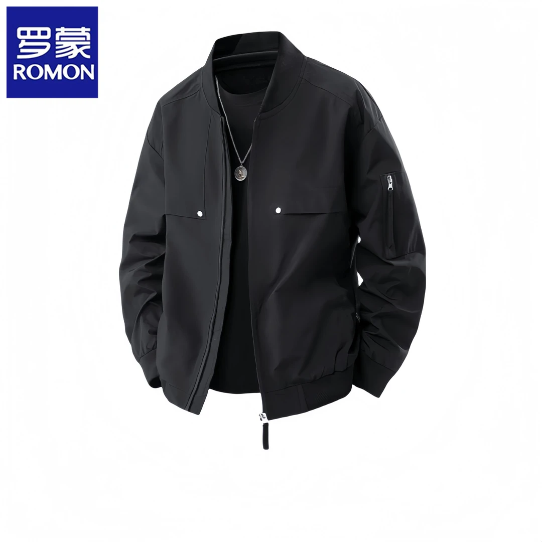 罗蒙棒球领外套春秋季休闲风百搭时尚潮流夹克韩版帅气男款上衣潮