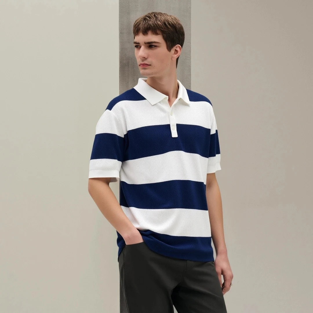 “13700版”条纹半开胸休闲舒适百搭情侣款T恤奢侈品代工厂一等品