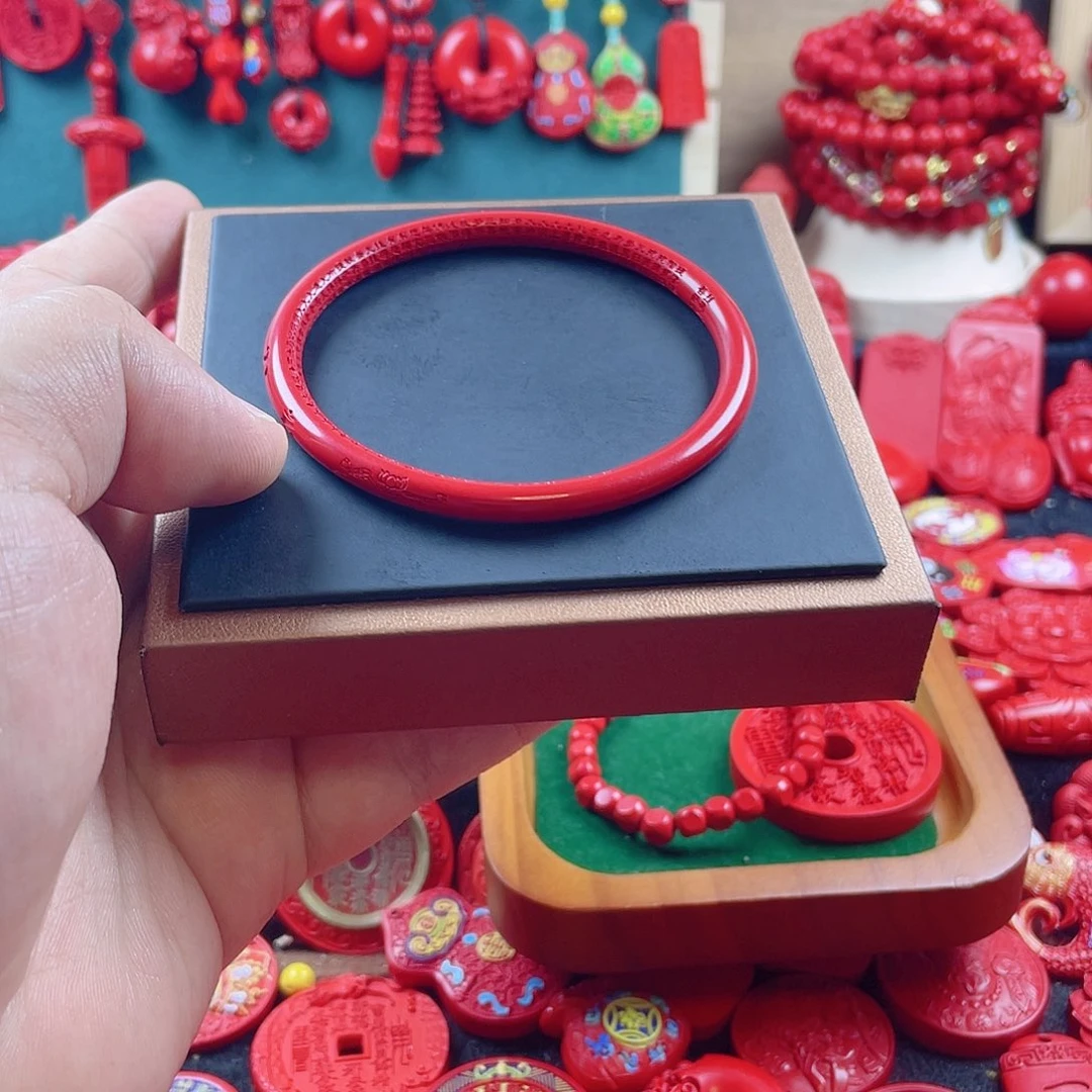 天然辰砂含辰砂工艺品圆条心经手镯联系客服备注圈口