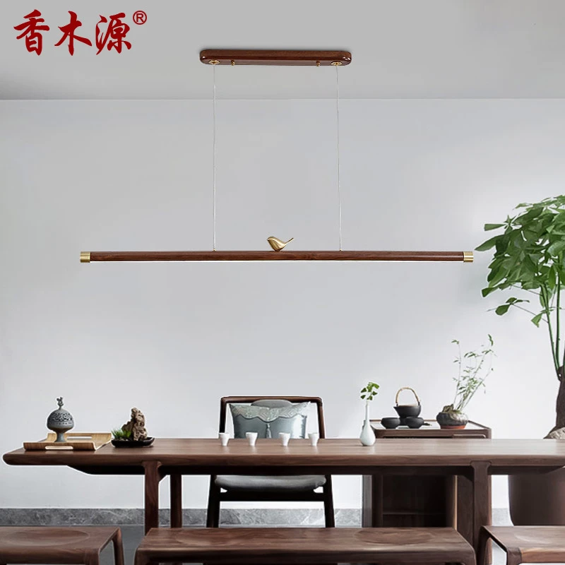 胡桃木餐厅吊灯书房简约新中式吧台个性创意禅意茶几灯具铜灯06