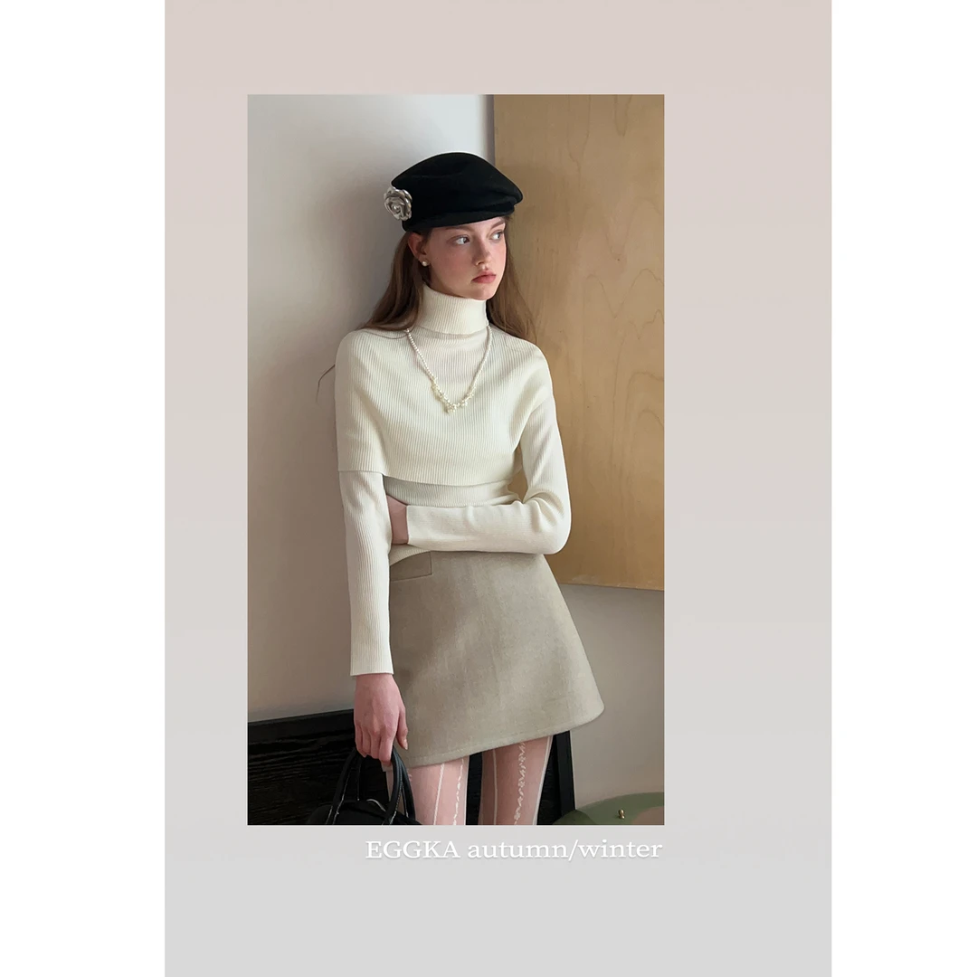 EGGKA “欧尼裙”韩系ins风简约显瘦毛呢半身裙秋冬短裙E24B3578AF