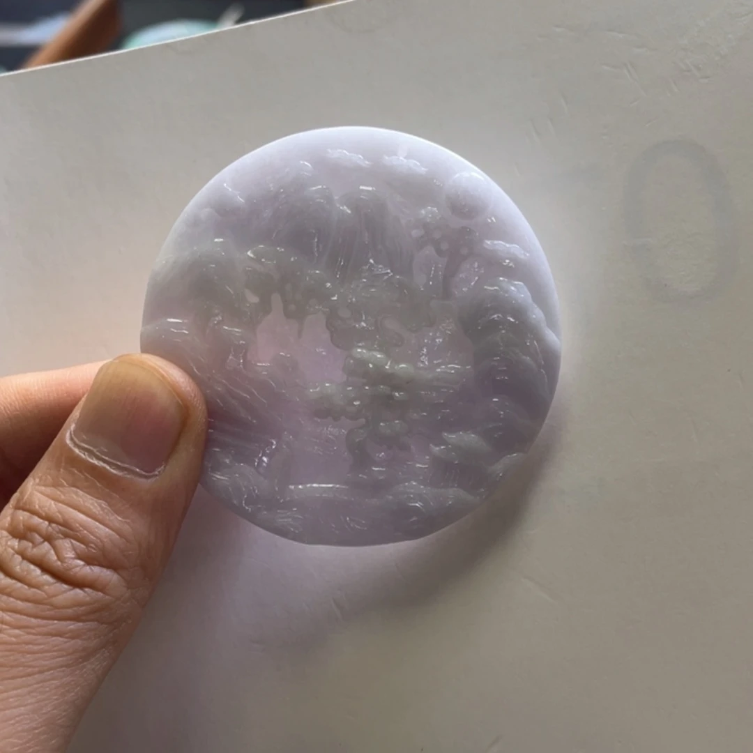 【闪购商品】翡翠未镶嵌颈饰紫罗兰山水牌