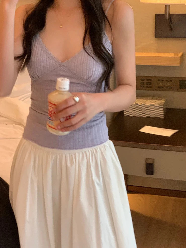 白色蕾丝bm吊带小背心女夏季法式甜辣内搭打底短款带胸垫上衣外穿