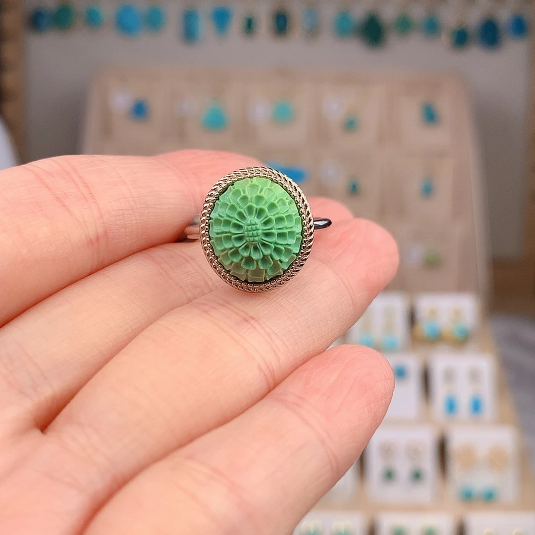 绿松石银S925镶嵌戒指
