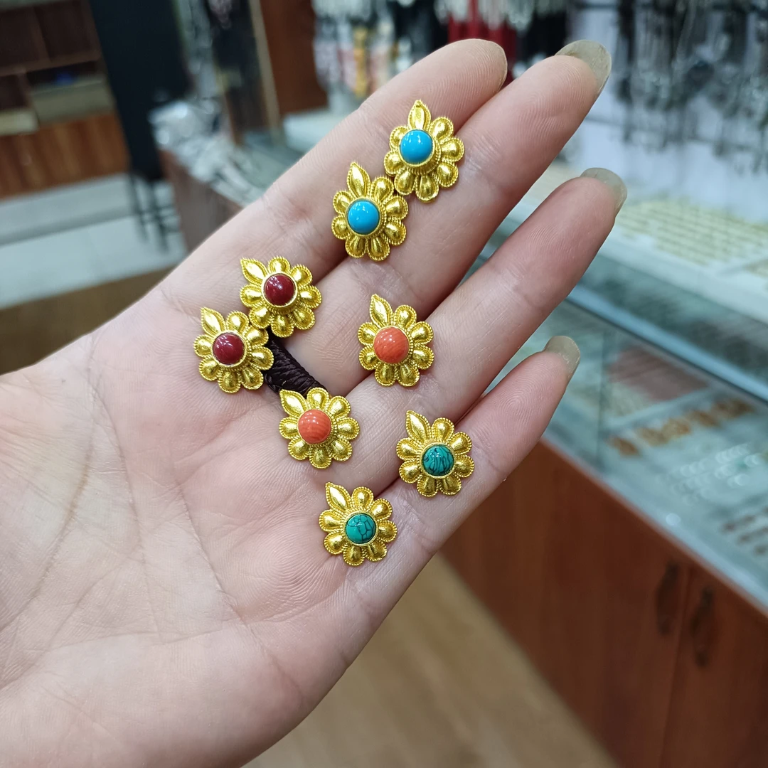 铜合金亚克力耳饰 藏族耳钉梅花耳钉蓝色红色绿色桔色古风复古