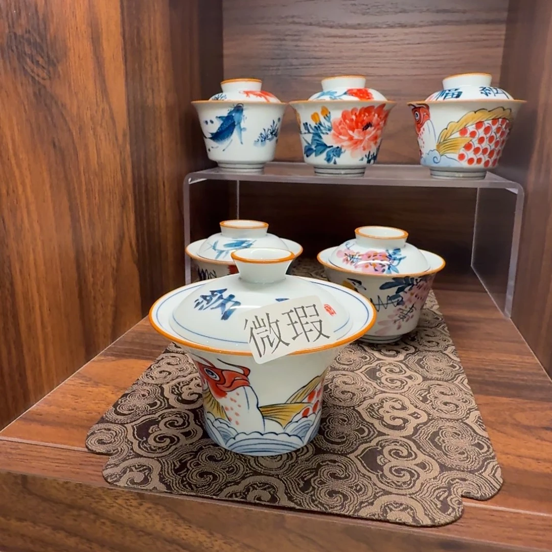 釉下手绘茶具微瑕