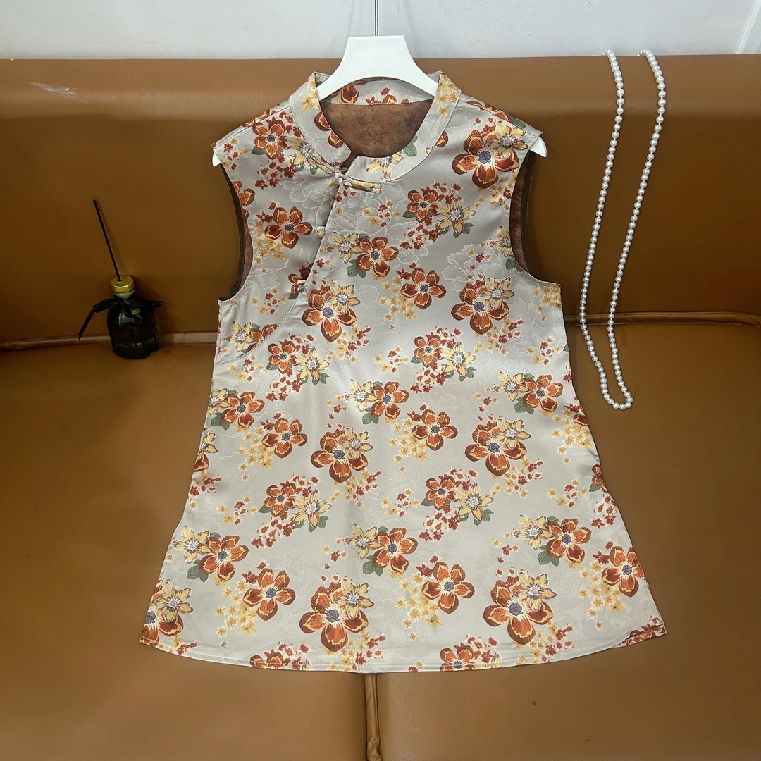 《雏菊》拼接斜襟大花复古薄款提花中式上衣