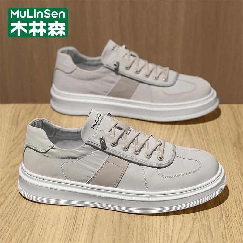 木林森帆布鞋男夏季透气薄款休闲运动一脚蹬板鞋厚底耐磨复古潮鞋