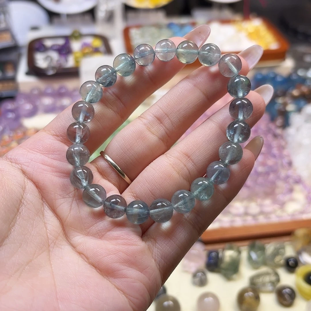 水晶手链未镶嵌蓝绿萤石8.4孤品漏