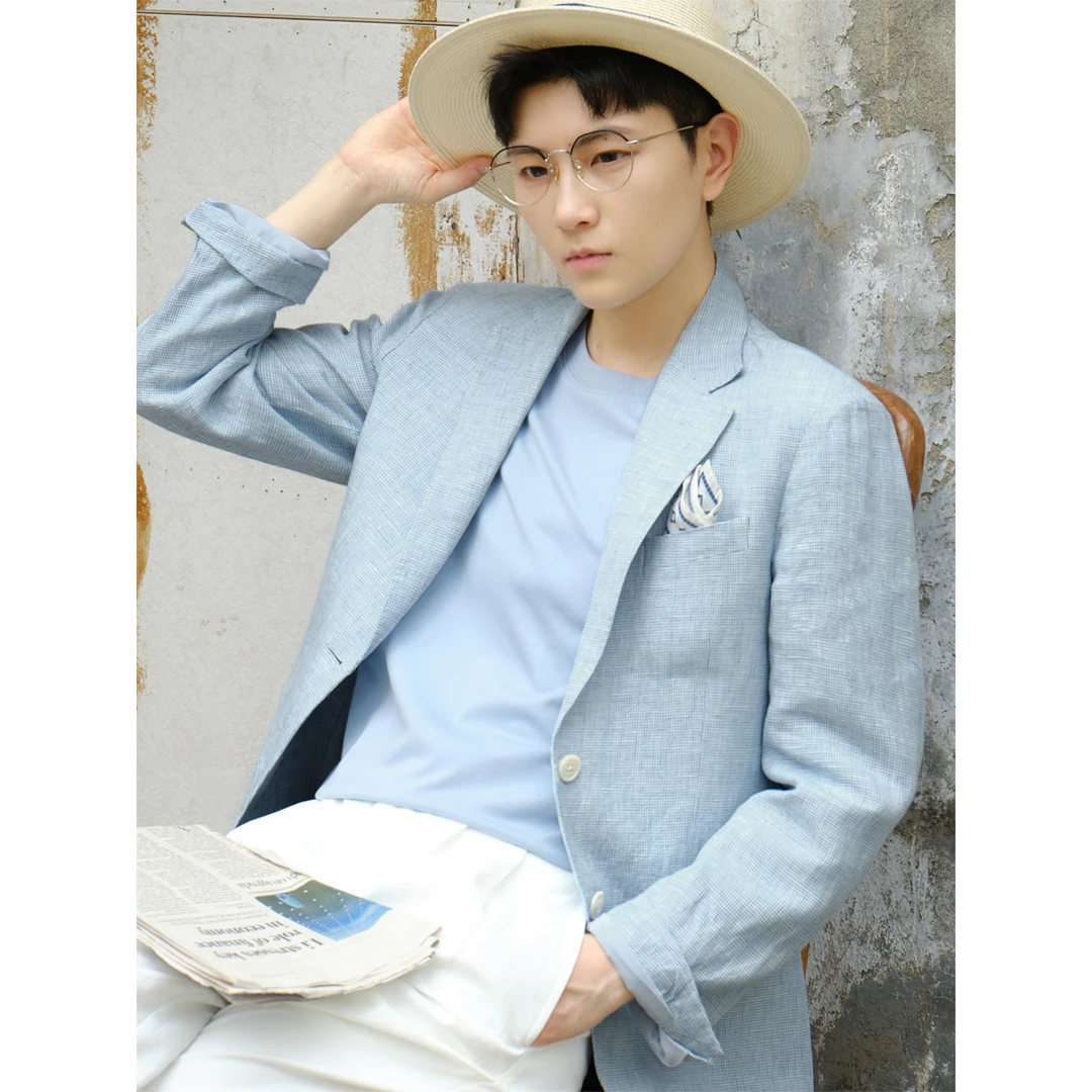 knighttom【100%植物染亚麻】进口原纱环保小个子细千鸟格西服5209