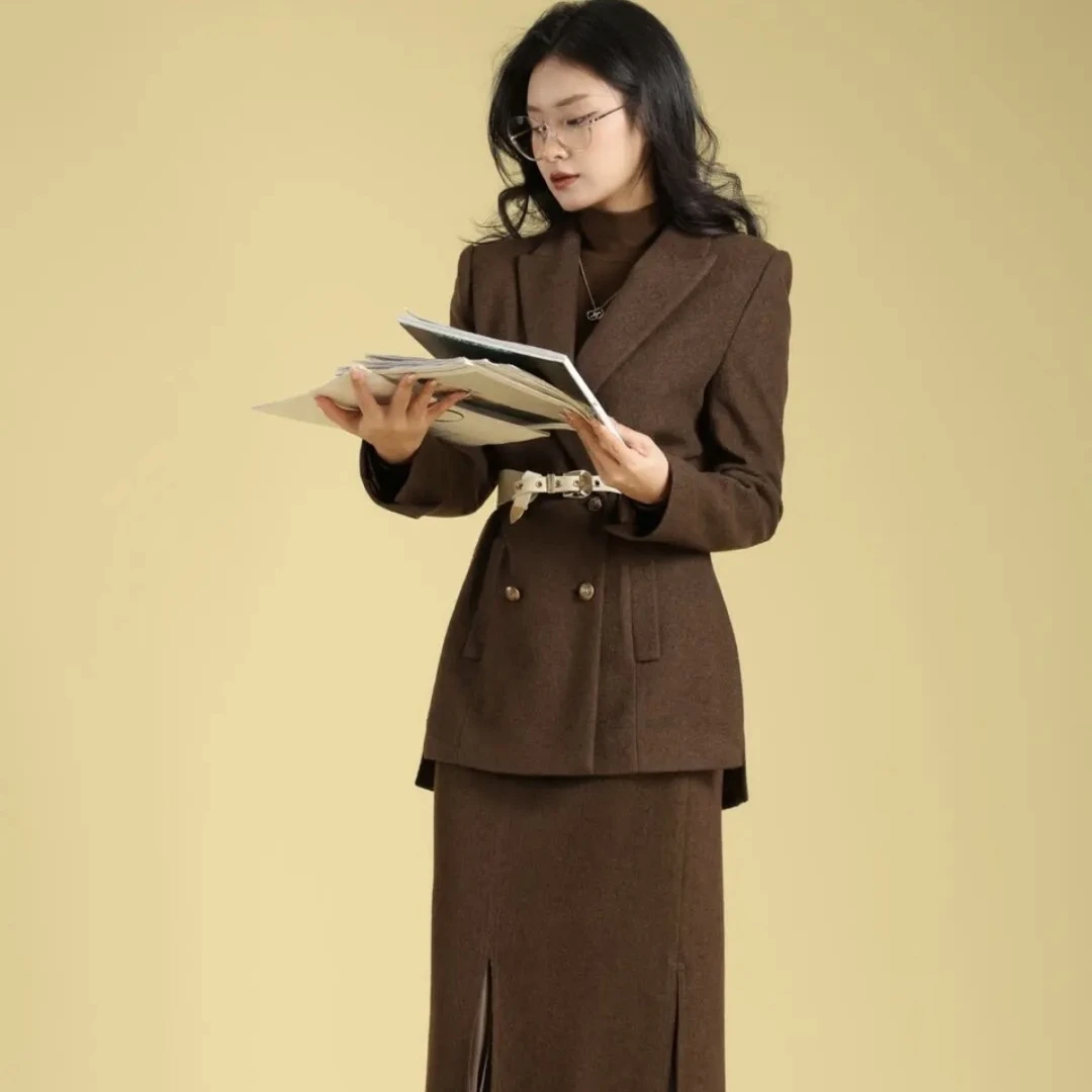 哥弟秋冬新款气质经典简约轻职风羊 毛西装外套女 140002
