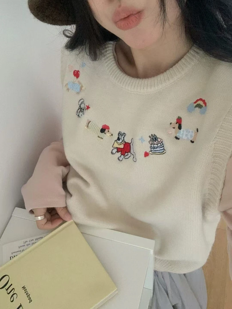 韩系无袖针织马甲背心女春秋季外搭叠穿圆领毛衣马甲叠穿坎肩马夹