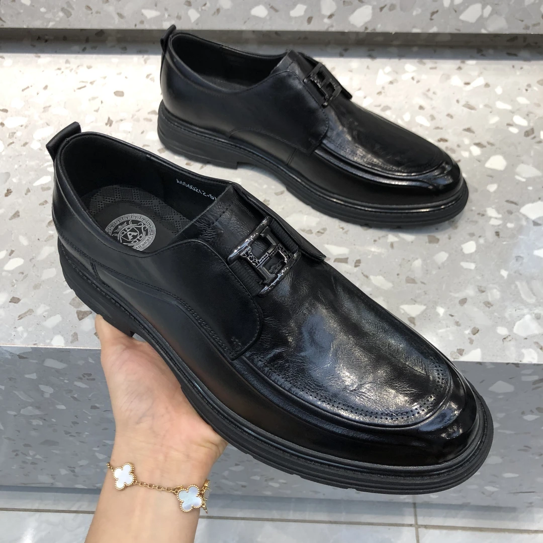 休闲皮鞋透气软底男款上班皮鞋黑色商务真皮英伦风乐福鞋豆豆鞋