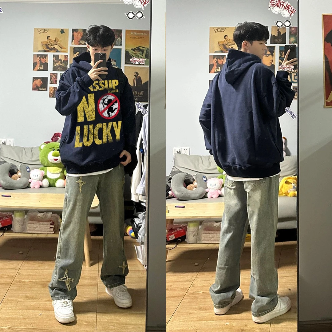 WASSUP HSUBE休闲卫衣印花长袖秋冬时尚宽松字母潮流艺术情侣上衣