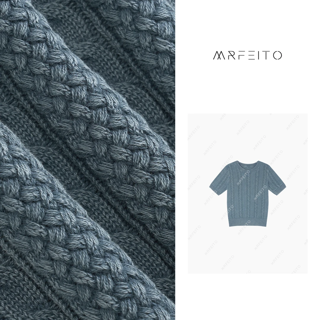 【摩登T】雪花洗时尚竖条绞花针织圆领上衣H836M01Q27156