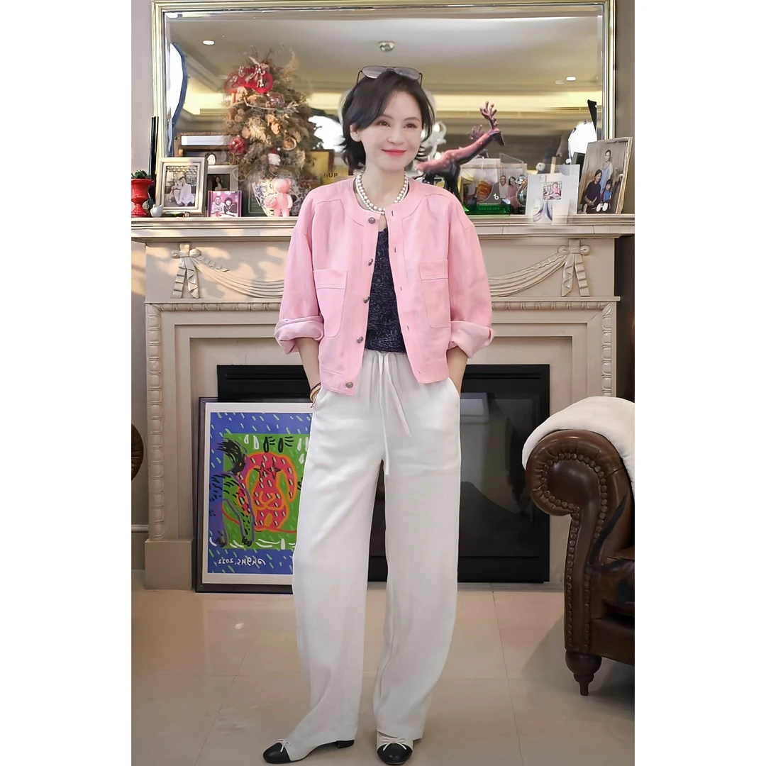 RuienCo.元气粉麻外套 100汉麻休闲透气秋冬圆领防晒上衣