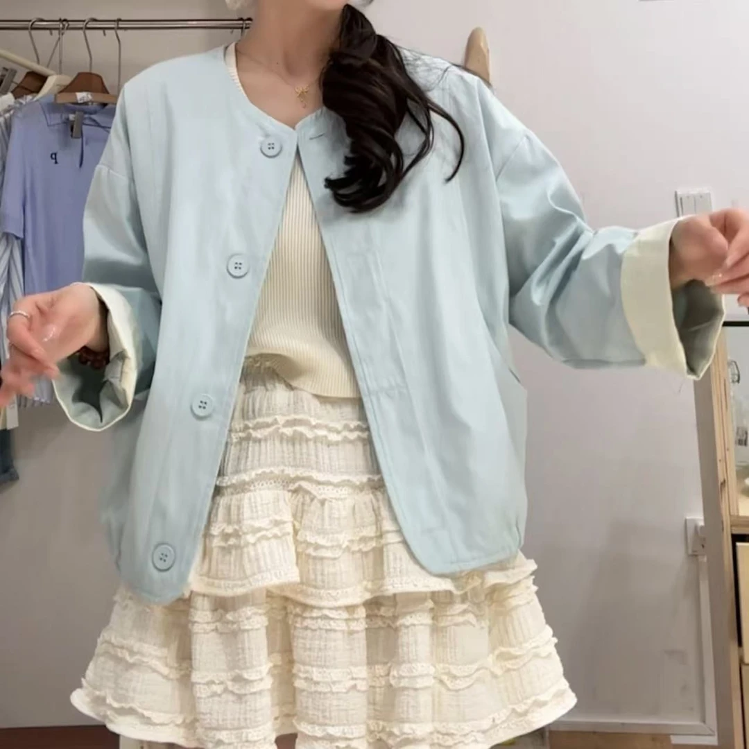 C44166-春季新款韩版宽松休闲百搭长袖外套女设计感小众上衣