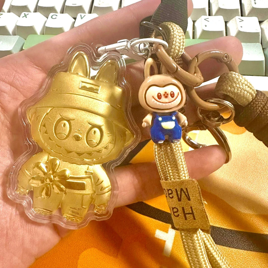 爆款水贝金色999拉布布可爱卡通钥匙扣 手机包包挂件 送女朋友