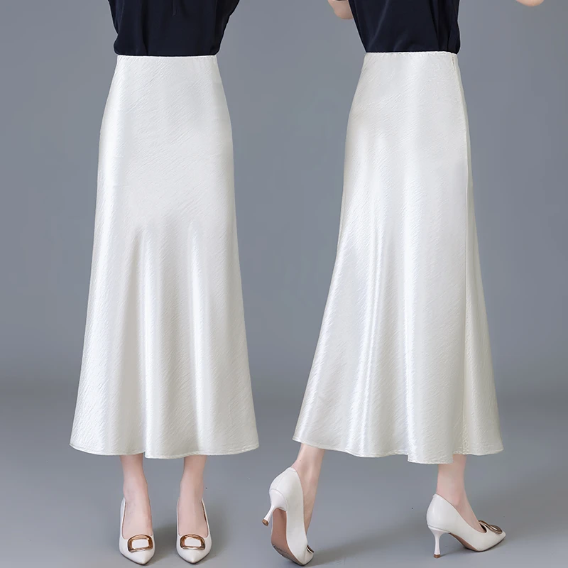 醋酸缎面鱼尾半身裙女2025年夏季新款高腰中长款垂感a字包臀裙子