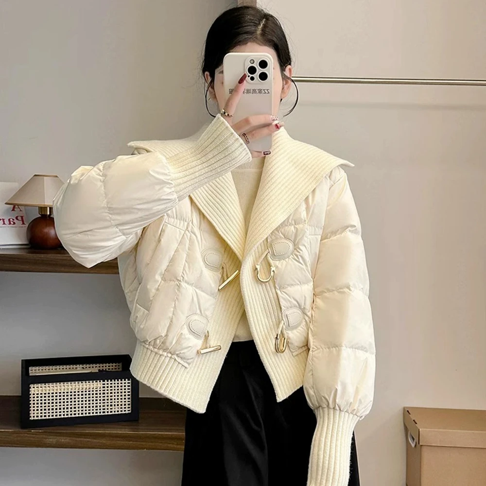 针织拼接假两件时尚棉服女冬季大码胖mm气质减龄好看短款棉衣外套