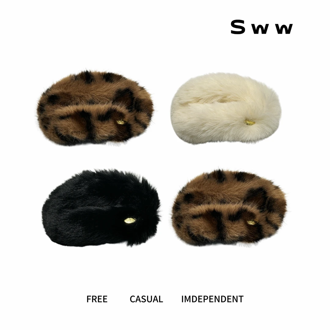 SWW秋冬毛绒绒大号贝壳夹弧形盘发鲨鱼夹精致后脑勺不硌头发夹