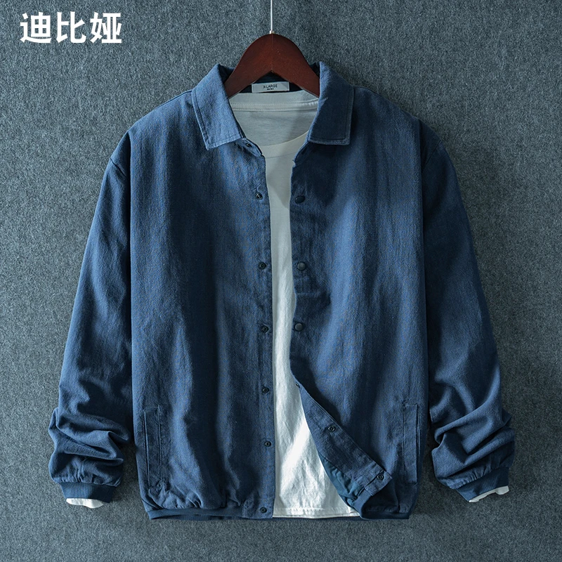 迪比娅简约新中式亚麻夹克男秋季青年苎麻休闲外套日系麻料上衣Y