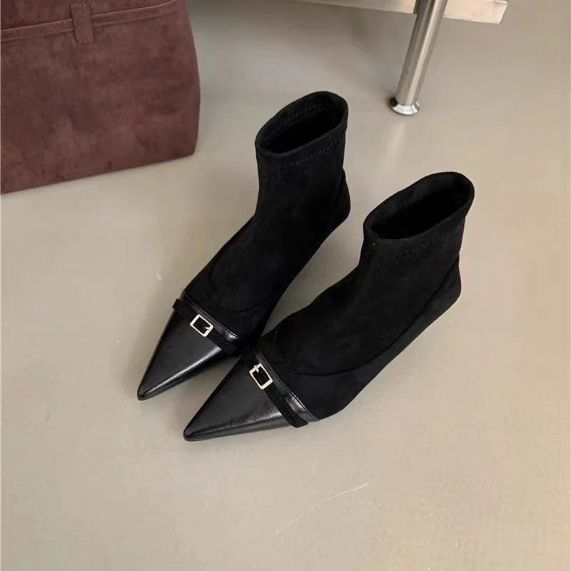 【3厘米】巨好看尖头细跟瘦瘦小短靴女秋冬高跟气质时装马丁裸靴