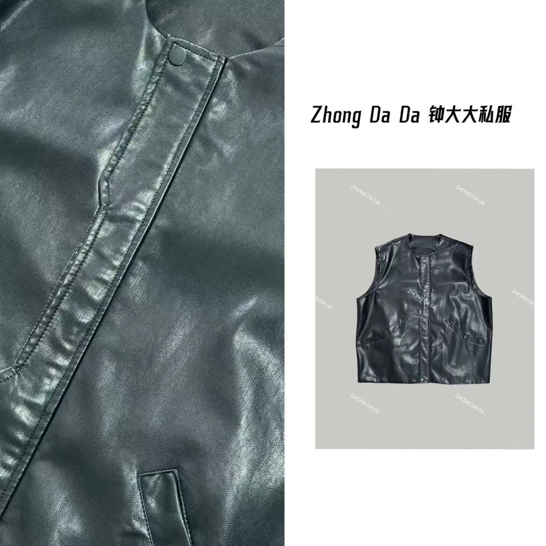 ZHONG大大【】黑色圆领气质皮衣马甲2025春季新款百搭马夹上衣11813