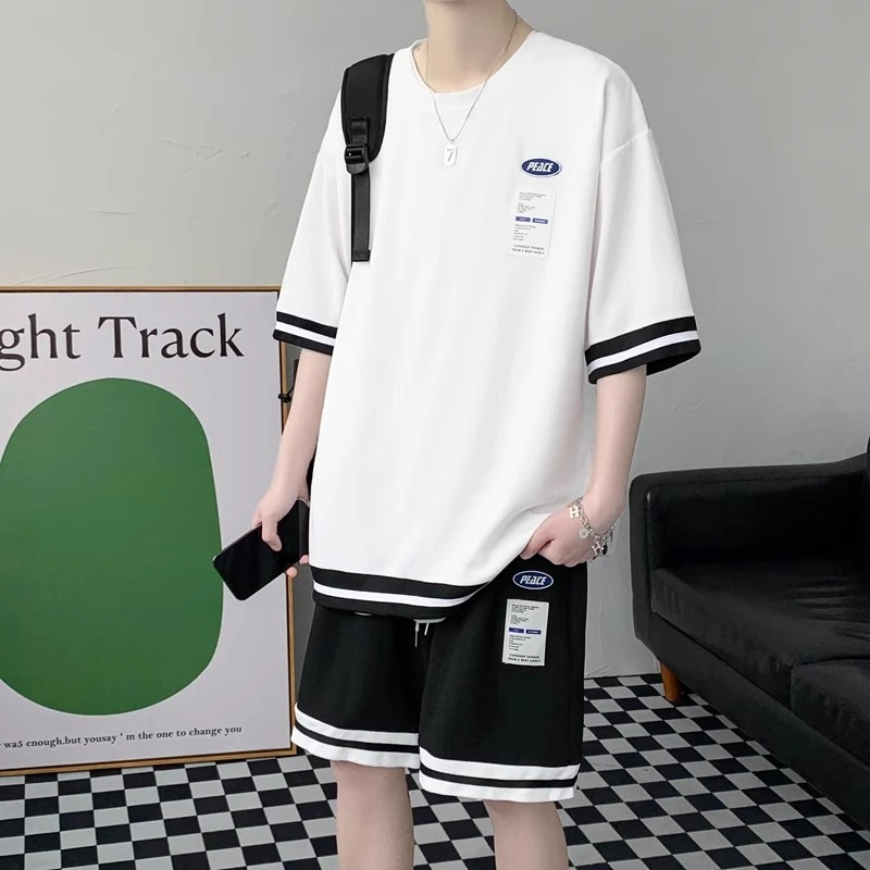 青少年初高中学生中大童夏季短袖T恤男孩ins短裤运动休闲潮流套装