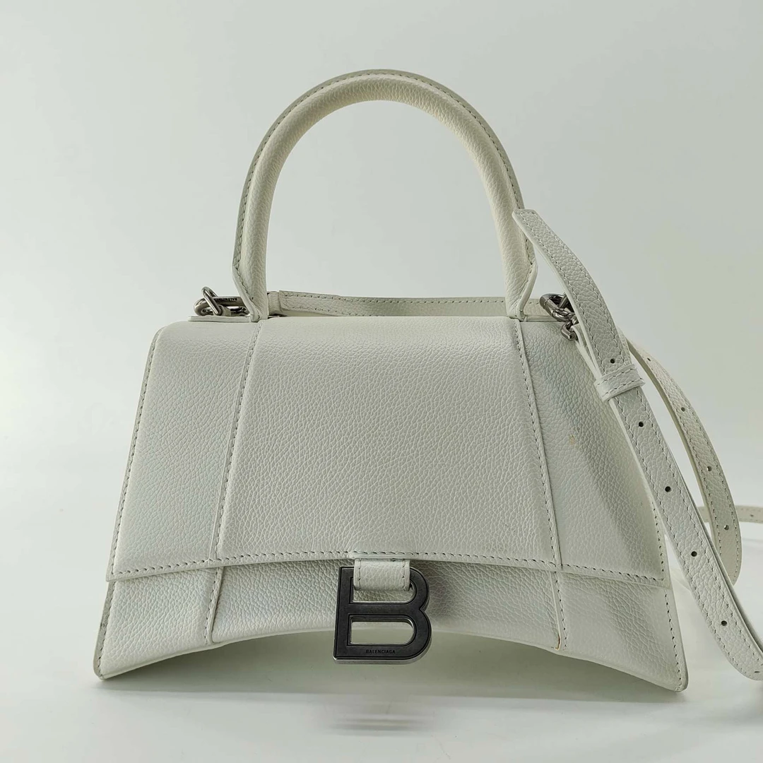 99新 Balenciaga/巴黎世家 The Work沙漏包小号白色全皮手提单肩