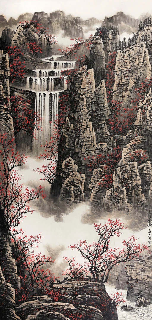 太行金秋风水山水画新款大气国画纯手工精装裱装饰画卷轴画