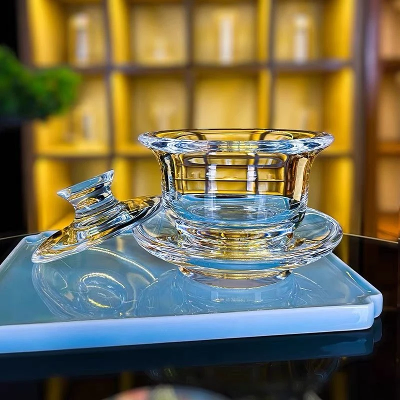 东海原石原矿水晶创意三才盖碗加厚透明耐热功夫茶碗盖碗茶茶具