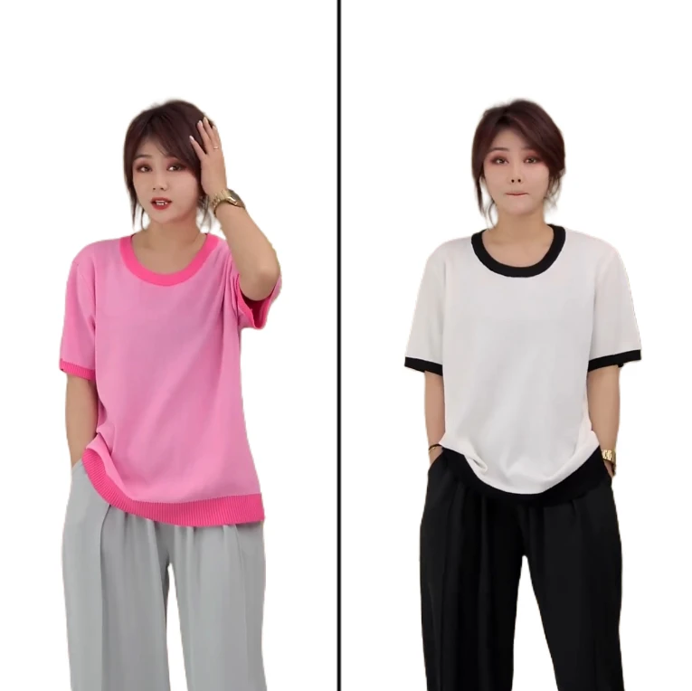 小韩日记【爱丁堡】针织短袖时尚休闲百搭夏季套头气质圆领5330