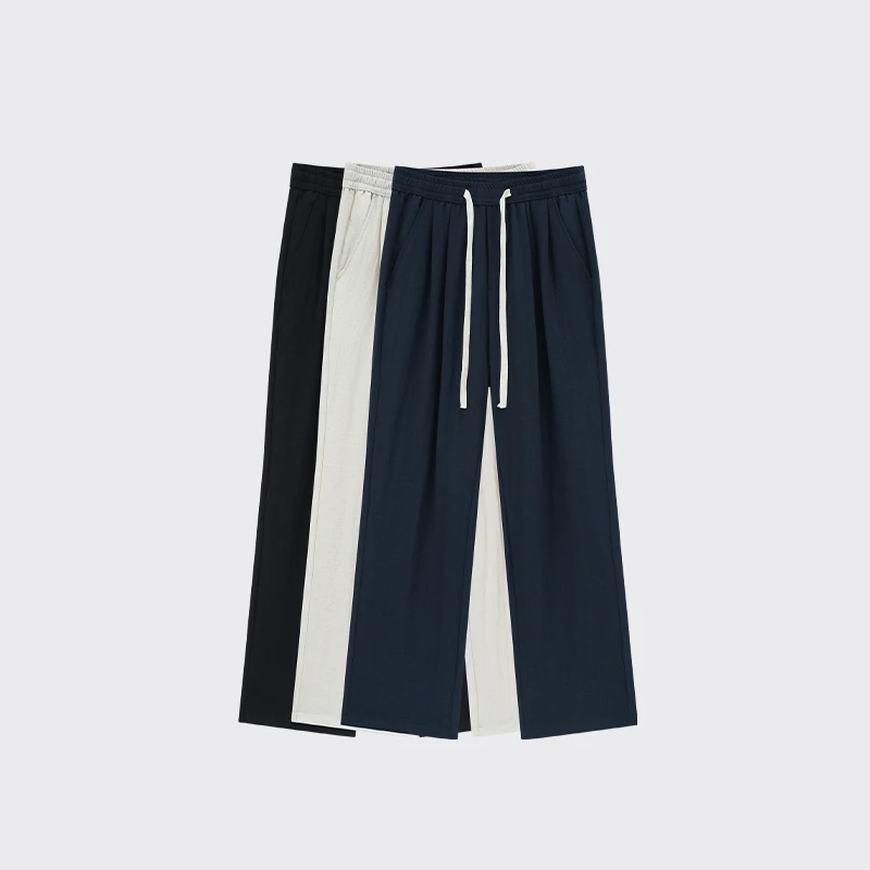 FCC【锦麻丝 轻薄透气】夏季时尚简约休闲宽松直筒百搭男士抽绳长裤