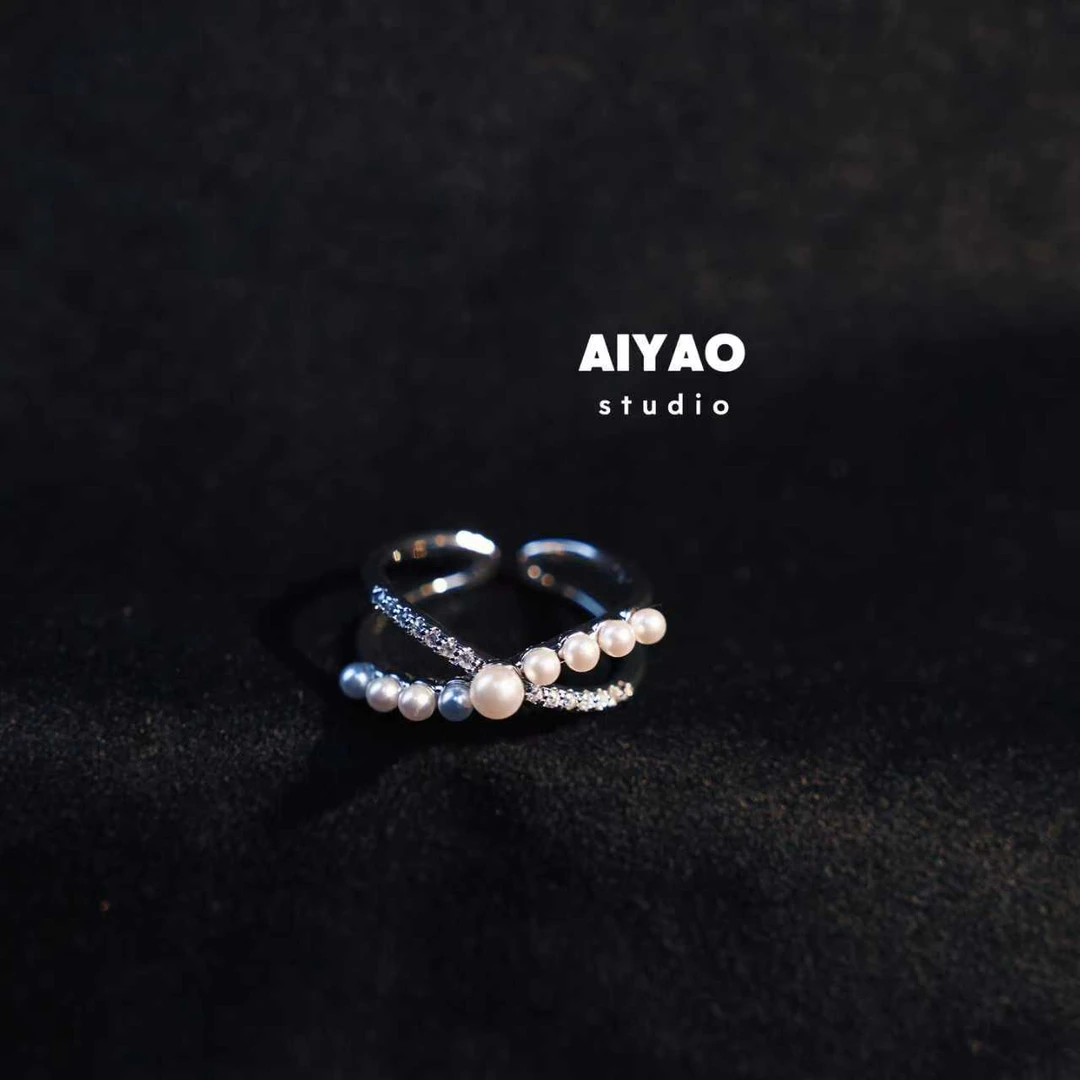 合金戒指 【艾夭饰品】珍珠双圈戒指51