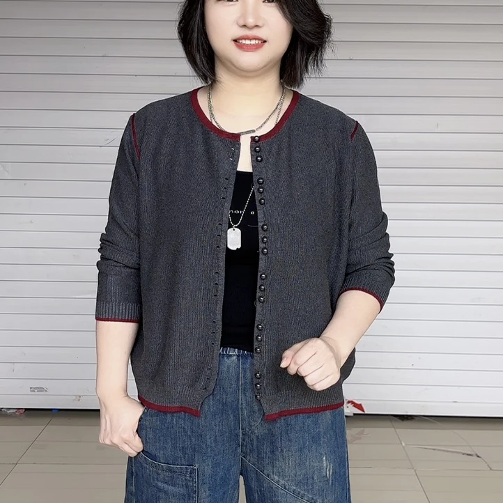 秋季针织冬季长袖女圆领毛针织衫休闲风开衫