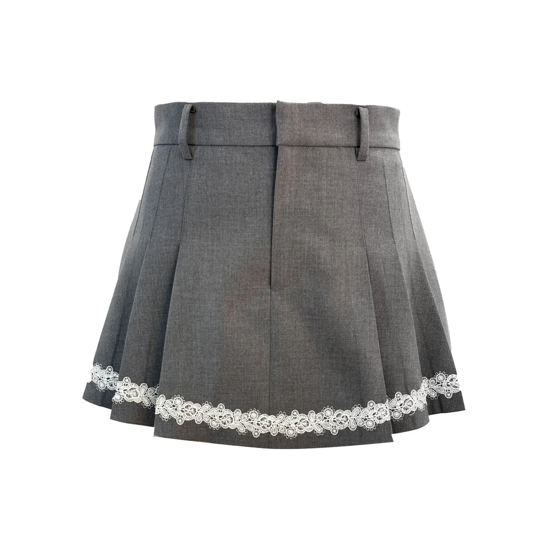 【SIEW】25春夏新款钉珠水溶蕾丝装饰百褶防走光里裤A字半裙