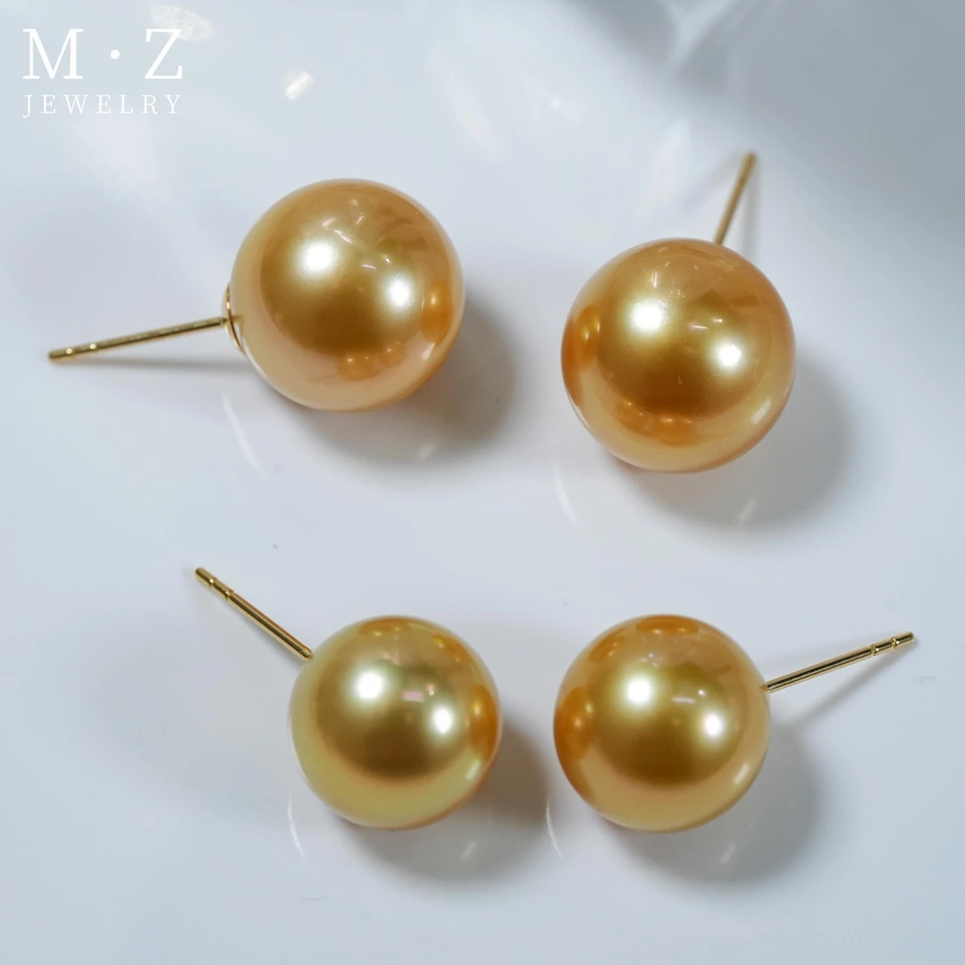 美珍真【18K南洋金珠耳钉】干枯玫瑰 奶油金 (多样性发其一)