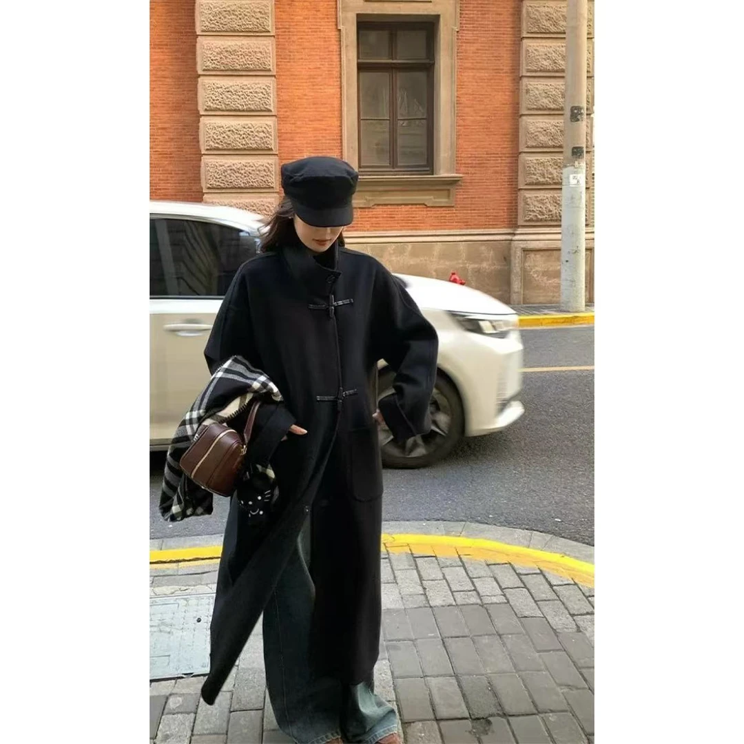 【现货秒发-NAZ高端定制】气质立领高级感牛角扣手工双面羊毛大衣