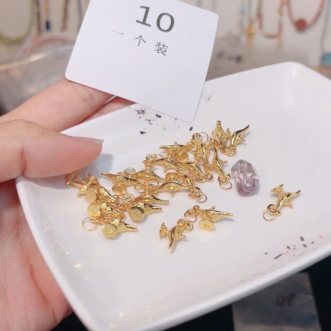 黄晶珠宝半成品银S925镀金镶嵌10