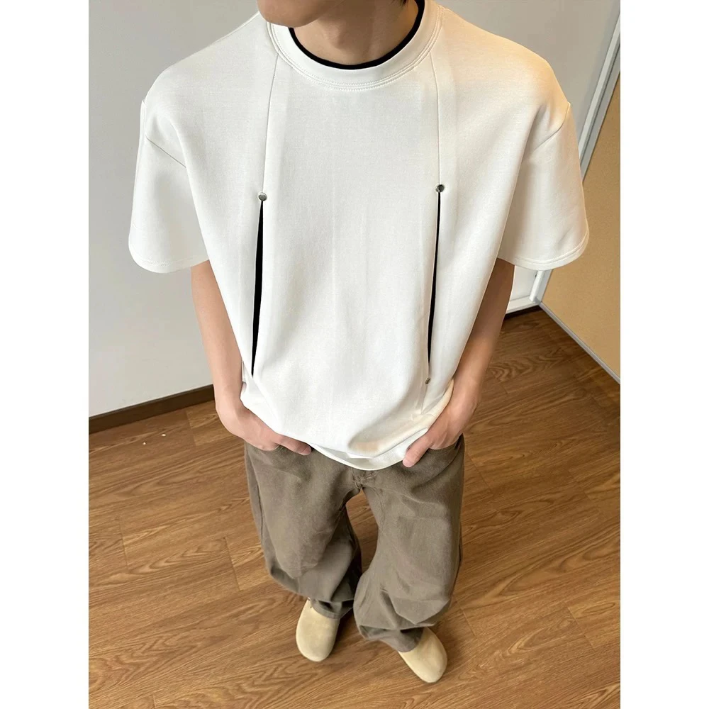 潮流宽松V领纯色日常夏凉T恤短袖韩版上衣小众青年夏季金HT10283