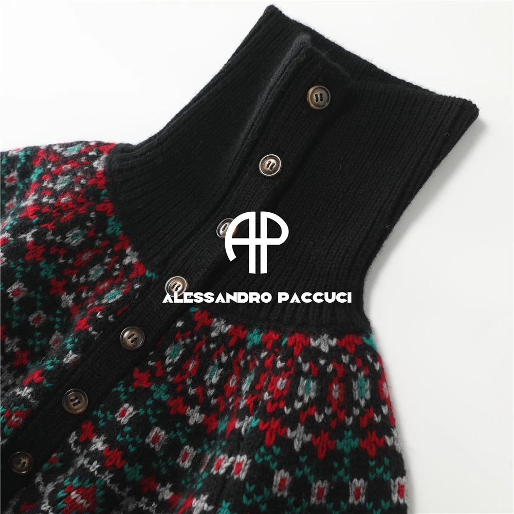 AP洛哥53266SK【墨境繁花】羊毛+羊绒翻领提花时尚百搭针织开衫