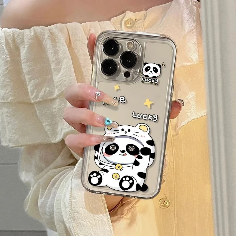 可爱熊猫适用苹果16PROMAX手机壳iPhone15Plus新款14/13/12透明软