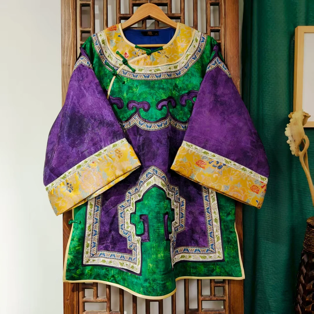 棉（LS696）凤徕兮私人定制紫色香香底绿色如意头斜襟盘扣太太服