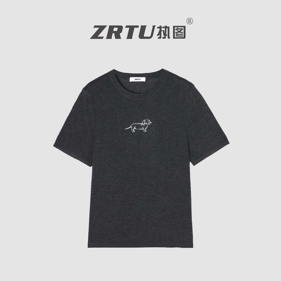 ZRTU/执图卡通小狗印花短袖针织衫短袖ZR5277