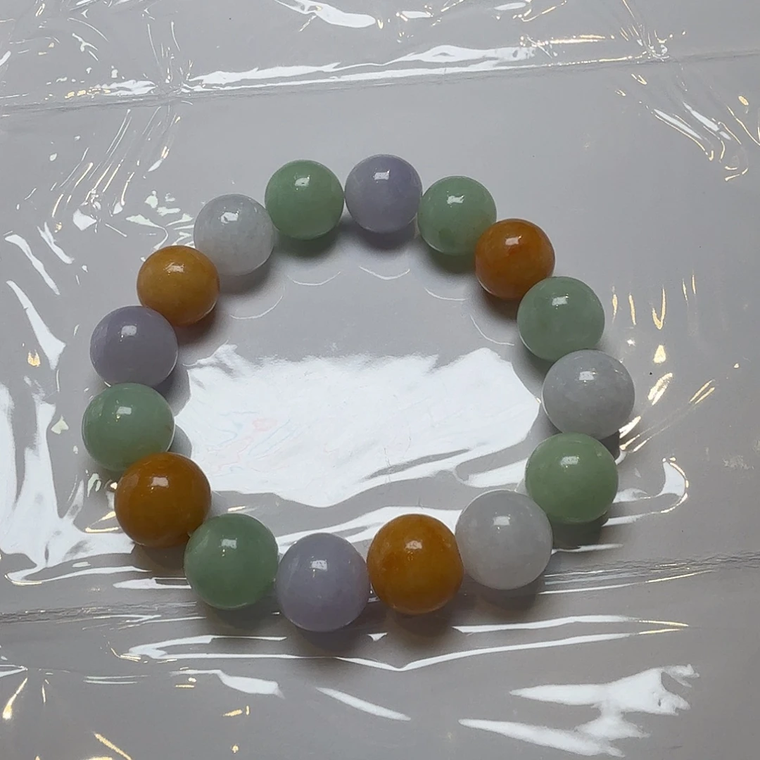 翡翠未镶嵌手链翡翠五彩珠串卡12左右