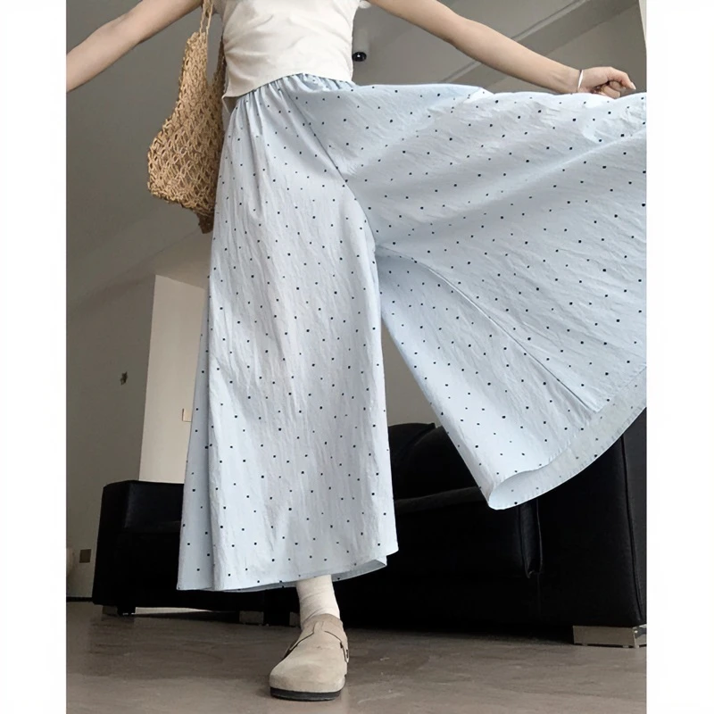 蓝色波点裙裤女夏季薄2025新款高腰a字垂感半身裙小个子阔腿裤裙