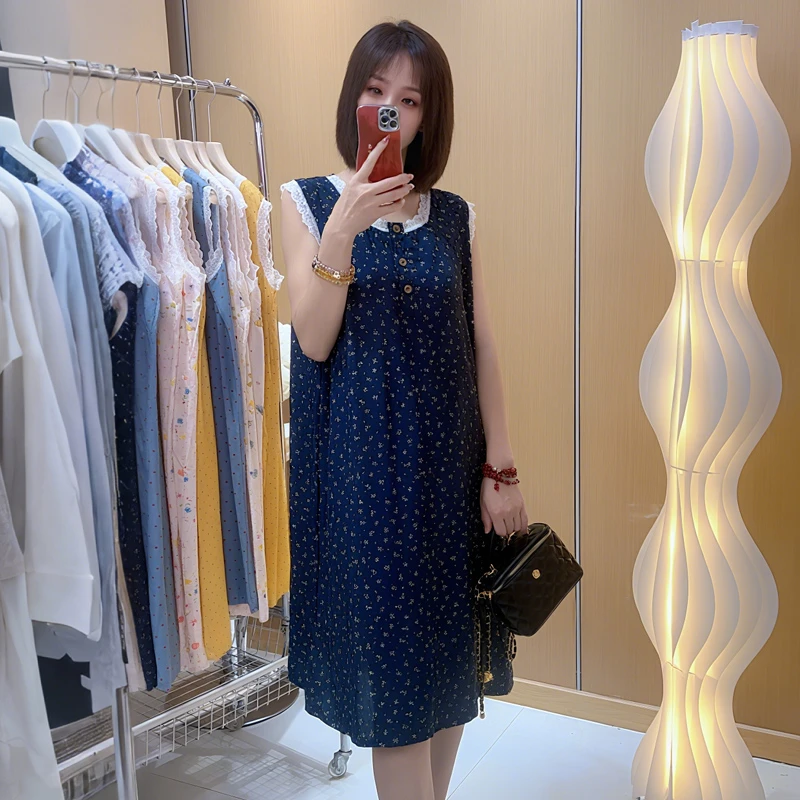 【莱赛尔】棉绸连衣裙夏季女士蕾丝睡裙外穿薄款透气裙子